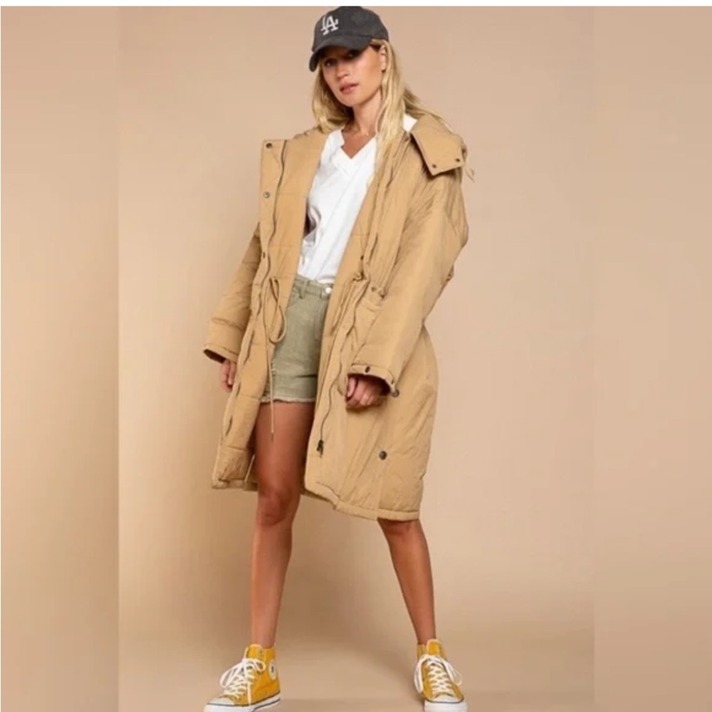 POL tan puffer jacket coat